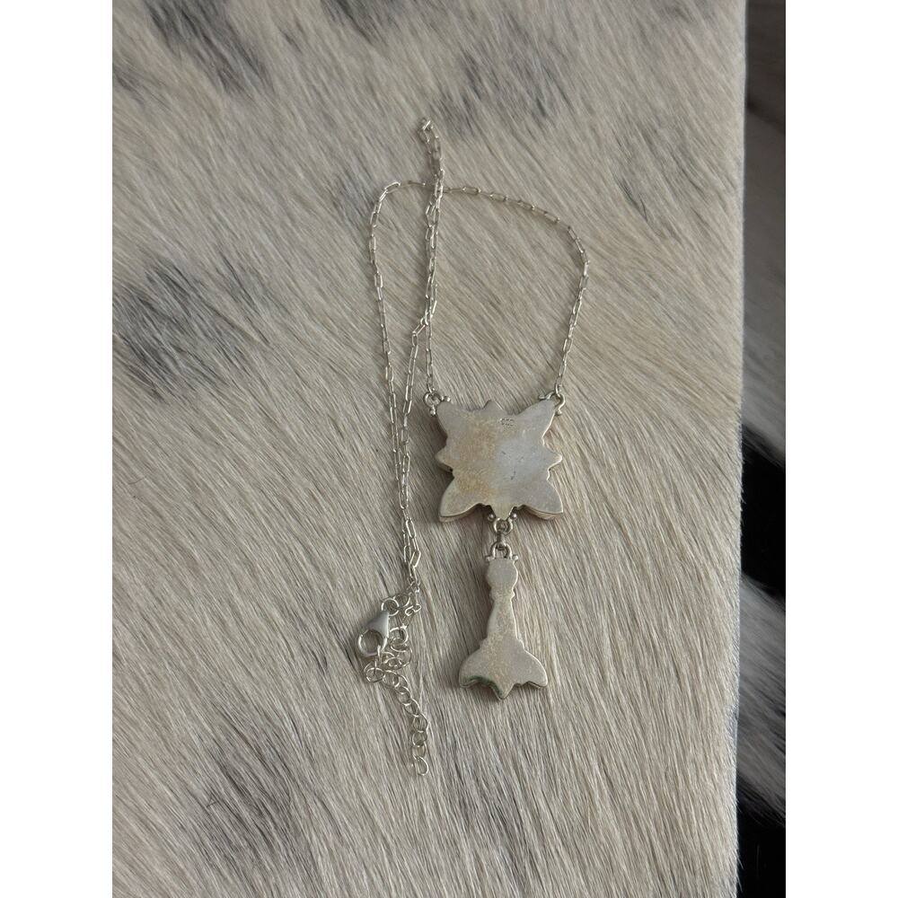 Native American SW Sterling Silver Neon Pink Jasper & CZ Cluster Lariat Necklace - Picture 10 of 11